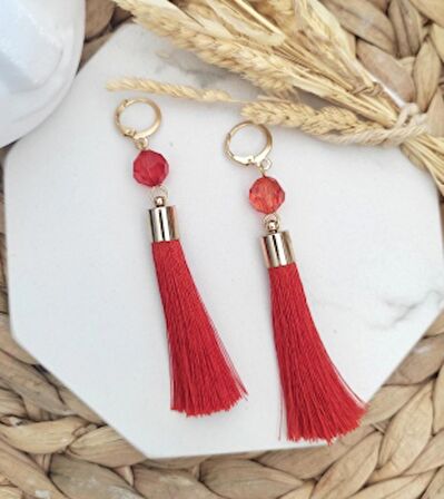 Kristal Kesim Boncuklu Püskül Sallantılı Küpe