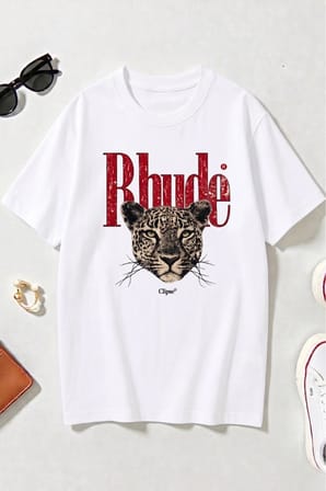 Unisex Rhude Leopar Baskılı Tasarım Tshirt