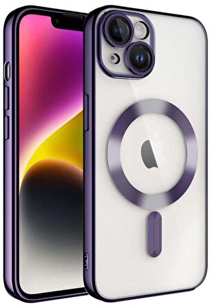 iPhone 14 Plus Magsafe Köşeleri Renkli Lüx Şeffaf Kamera Lens Korumalı