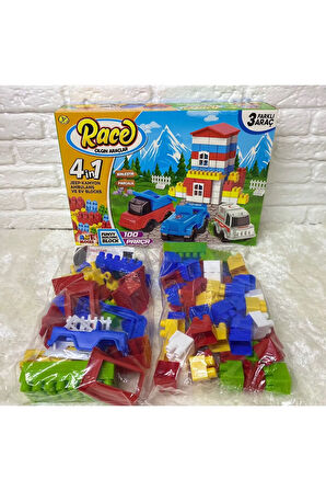 Ant Blok Çılgın Araçlar Eğitici Eğlenceli Zeka Geliştirici Blok Seti 4 İn 1 - 100 Parça