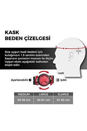 Mat Siyah M Beden Işıklı Unisex Kask 2021 Mv29