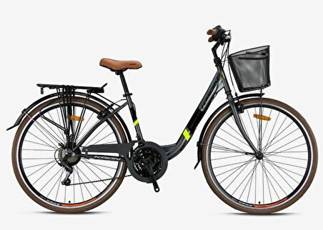 TETRA 3.0 - 26" City Bike - 15' - 21 Vites - V.B. - Mat Füme-Siyah/Neon Sarı