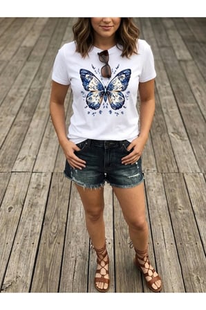 Unisex Desenli Kelebek Baskılı Tasarım Tshirt