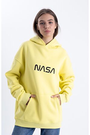 Unisex Nasa Baskı Kapşonlu Sweatshirt