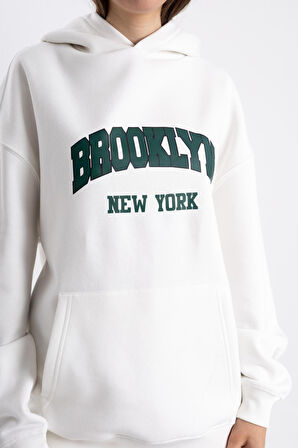 Unisex Brooklyn New York Baskılı Kapşonlu Sweatshirt