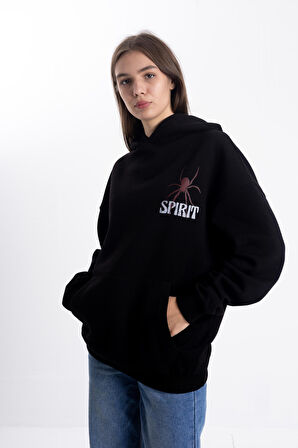 Unisex SPIRIT Baskı Kapşonlu Sweatshirt