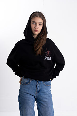 Unisex SPIRIT Baskı Kapşonlu Sweatshirt