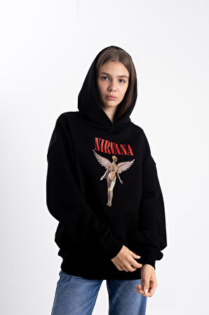 Unisex Nirvana Baskı Kapşonlu Sweatshirt