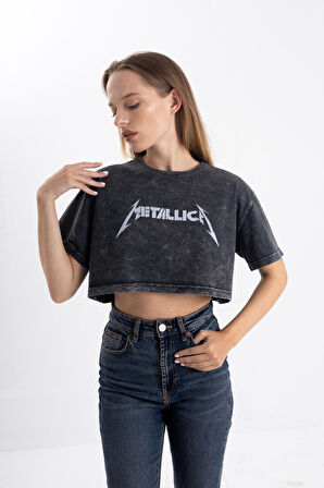 Metalica Baskı Eskitme Crop