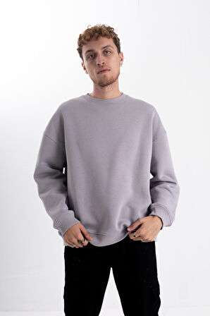 Unisex Gri Sweatshirt Oversize