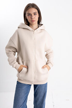 KAPŞONLU FERMUARLI TAŞ HOODİE COLLEGE