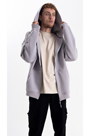 KAPŞONLU FERMUARLI GRİ HOODİE COLLEGE