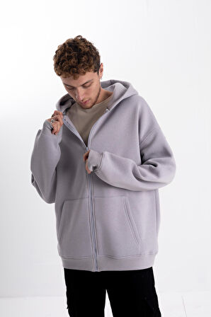 KAPŞONLU FERMUARLI GRİ HOODİE COLLEGE