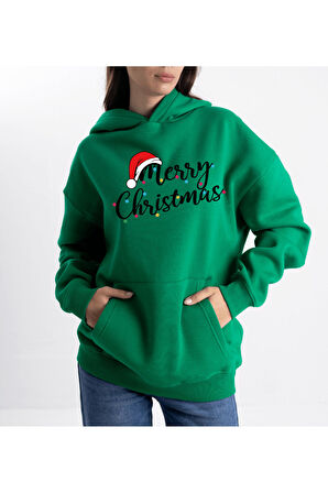 Unisex Merry Christmas Kapüşonlu Sweatshirt