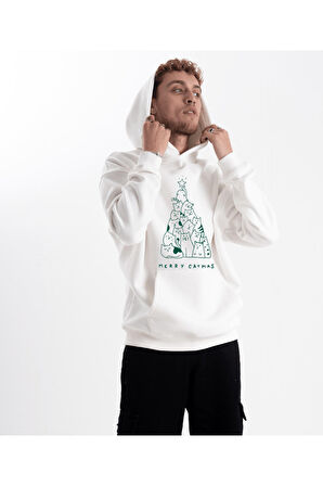 Unisex Merry Catmas Kapüşonlu Sweatshirt