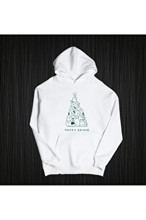 Unisex Merry Catmas Kapüşonlu Sweatshirt