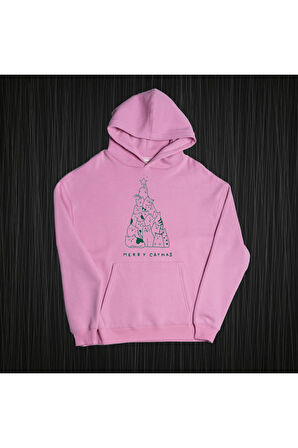 Unisex Merry Catmas Kapüşonlu Sweatshirt