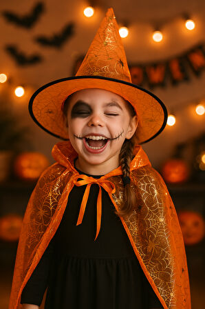 Hallowen pelerin şapka Turuncu Örümcek Ağlı
