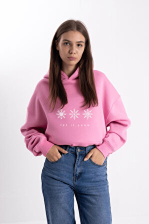 Unisex Oversize Let it Snow Kapüşonlu Sweatshirt