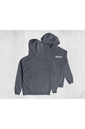 Unisex Oversize Eskitme Nasa Kapüşonlu Sweatshirt
