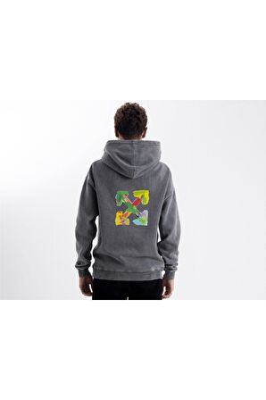 Unisex Oversize Eskitme Four Kapüşonlu Sweatshirt