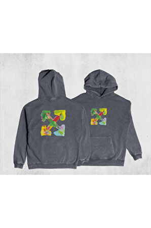 Unisex Oversize Eskitme Four Kapüşonlu Sweatshirt