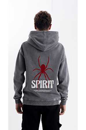 Unisex Oversize Eskitme Spirit Kapüşonlu Sweatshirt