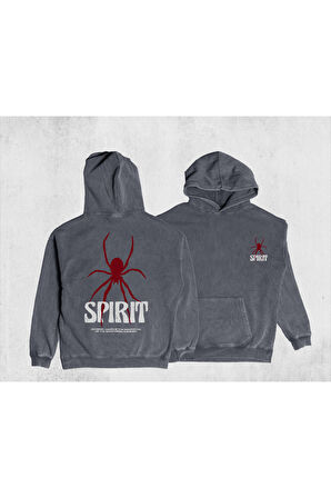 Unisex Oversize Eskitme Spirit Kapüşonlu Sweatshirt