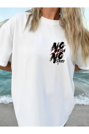 Unisex No Rısk No Story Baskılı Tasarım Tshirt