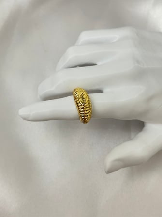 Gold Kalp Detaylı Bombeli Yüzük - Pinterest Model Vintage Tasarım Altın Standart