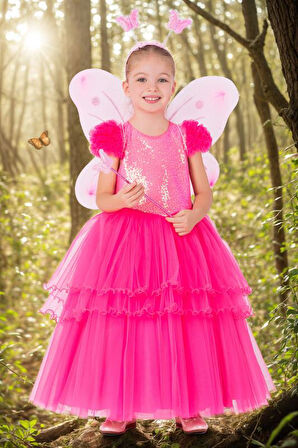 Pamina Fuchsia Kız Çocuk Peri Kostümü 3-7 Yaş Fuşya