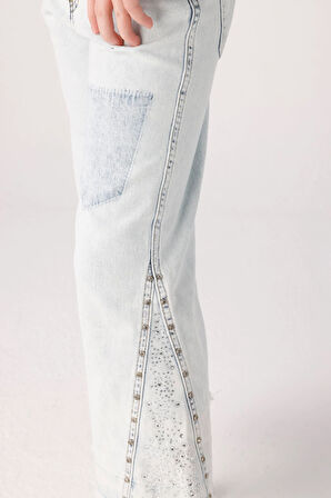 Jena Kız Çocuk Yamalı Denim Pantolon 9-14 Yaş Açık Mavi