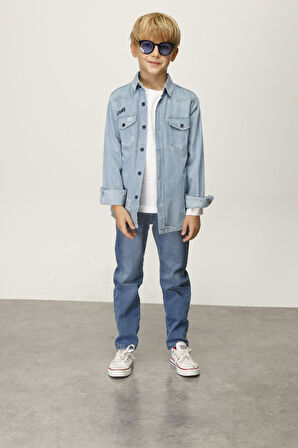 Jena Erkek Çocuk Kot Gömlek 6-14 Yaş Mavi
