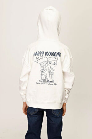 Jena Erkek Çocuk Happy Moment Kapüşonlu Sweatshirt 4-8 Yaş Ekru
