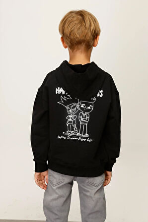 Jena Erkek Çocuk Happy Moment Kapüşonlu Sweatshirt 4-8 Yaş Siyah