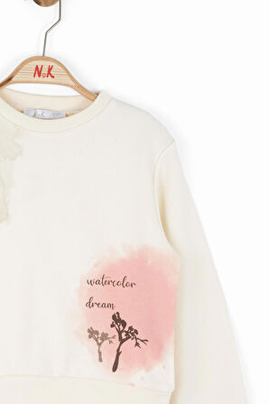 Nk Kız Çocuk Batik Sweatshirt 4-8 Yaş Krem
