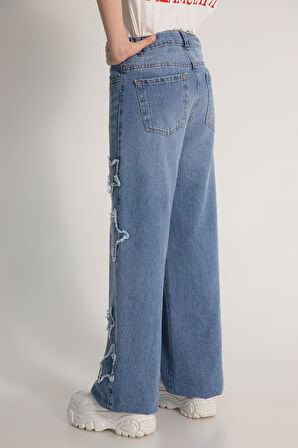 Dmb Kız Çocuk Yıldızlı Kot Pantolon 9-14 Yaş Mavi