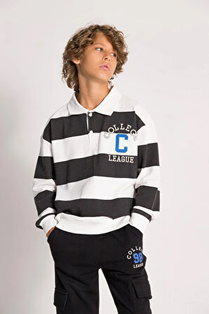 Dmb Erkek Çocuk College Cizgili Sweatshirt 9-14 Yaş Siyah