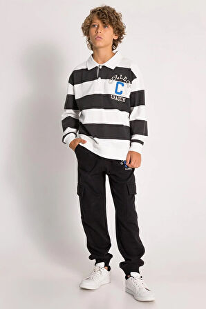 Dmb Erkek Çocuk College Cizgili Sweatshirt 9-14 Yaş Siyah