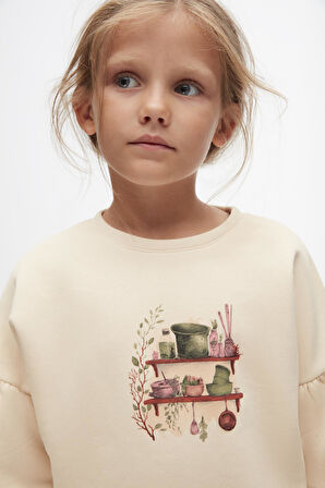 Nk Kız Çocuk Mutfak Sweatshirt 4-8 Yaş Krem