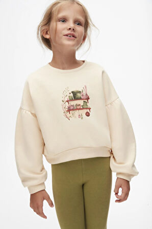 Nk Kız Çocuk Mutfak Sweatshirt 4-8 Yaş Krem
