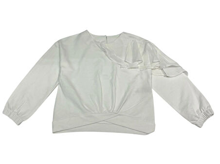 Cikoby Kız Çocuk Fırfırlı Sweatshirt 3-8 Yaş Ekru