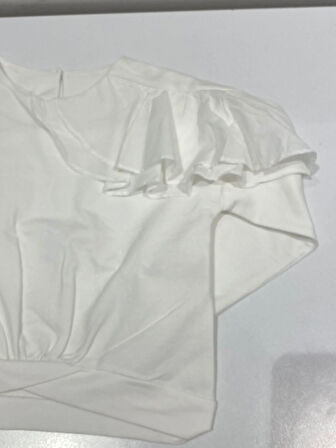 Cikoby Kız Çocuk Fırfırlı Sweatshirt 3-8 Yaş Ekru