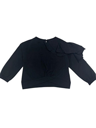 Cikoby Kız Çocuk Fırfırlı Sweatshirt 3-8 Yaş Siyah