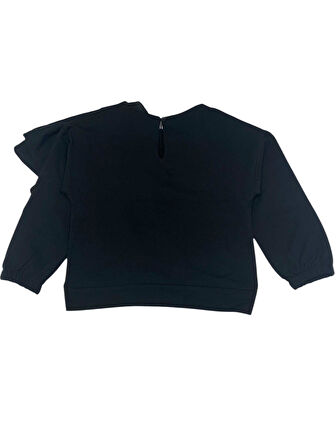 Cikoby Kız Çocuk Fırfırlı Sweatshirt 3-8 Yaş Siyah