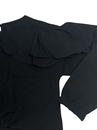 Cikoby Kız Çocuk Fırfırlı Sweatshirt 3-8 Yaş Siyah