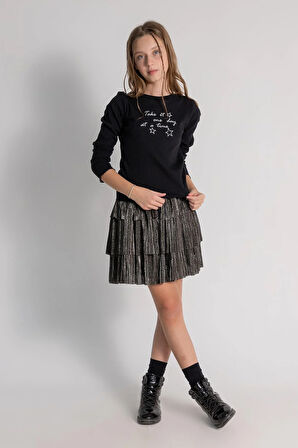 Dmb Kız Çoıcuk Baskılı Badi 9-14 Yaş Siyah