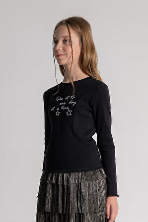 Dmb Kız Çoıcuk Baskılı Badi 9-14 Yaş Siyah