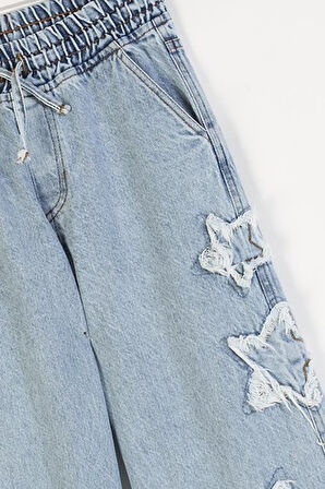 Dmb Kız Çocuk Yıldız Baskılı Kot Pantolon 4-9 Yaş Mavi