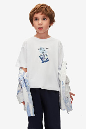 Nk Erkek Çocuk Flooral Tshirt 4-8 Yaş Beyaz